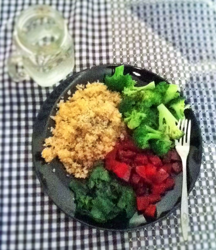 quinoa and veggies with a balsamic basil dressing